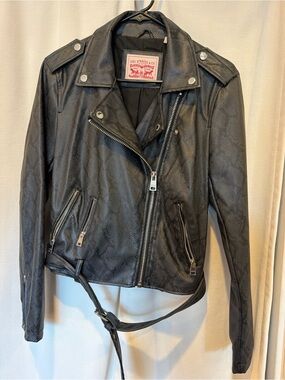 Levi's Black Faux Leather Asymmetrical Moto Jacket with Belt